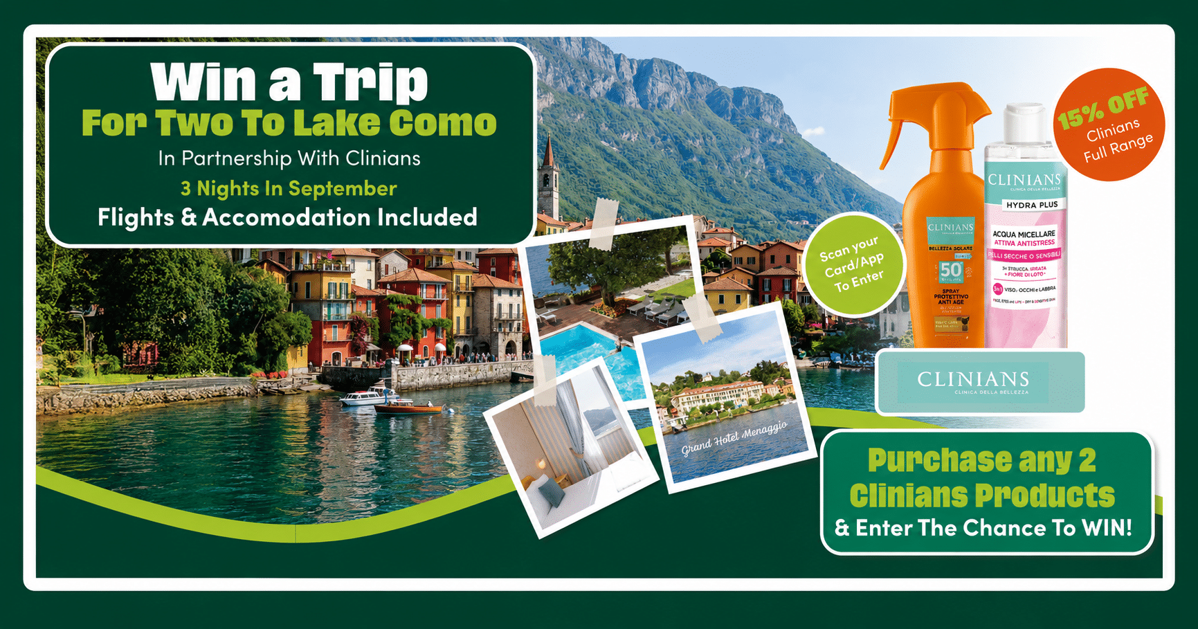 Win a Dream Getaway to Lake Como with Clinians &amp; Welbee’s