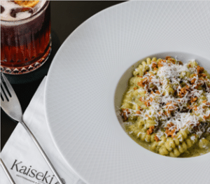 Fusilli with an Almond Kale and Pecorino Pesto